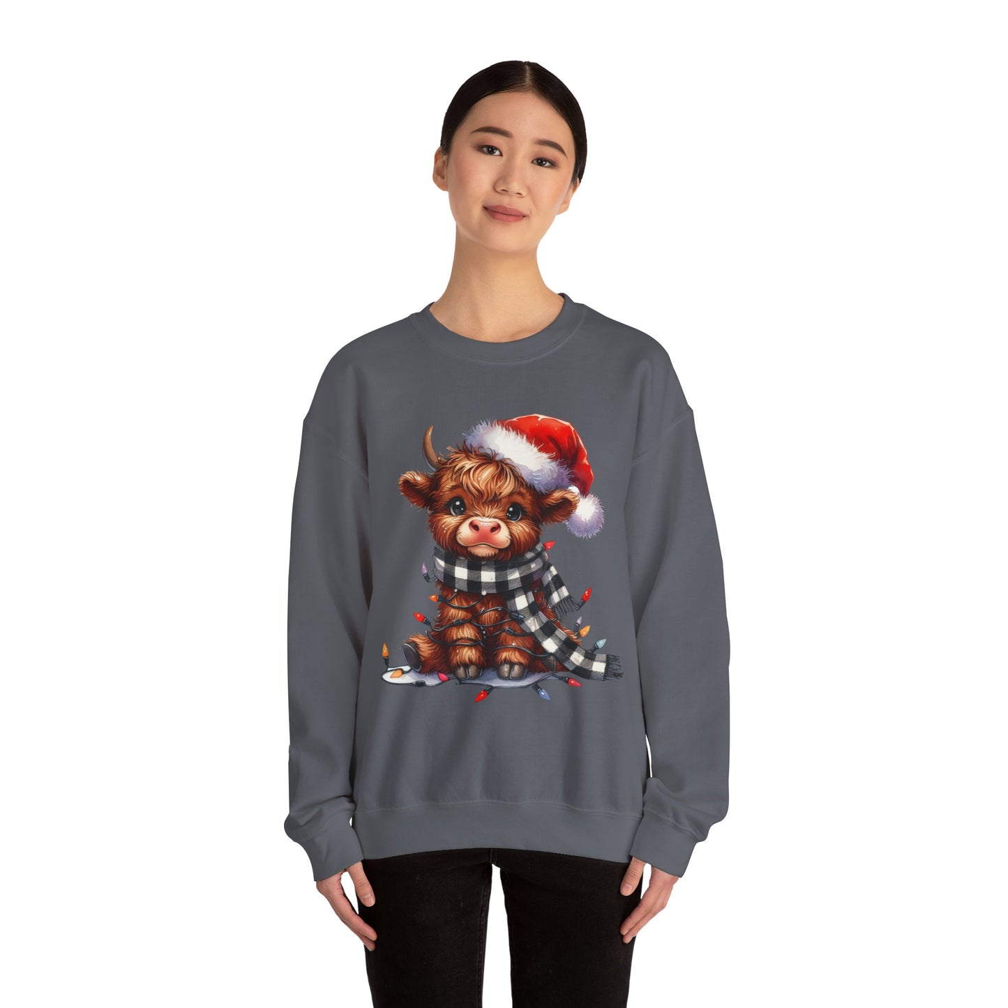 Festive Highland Cow Crewneck Sweatshirt