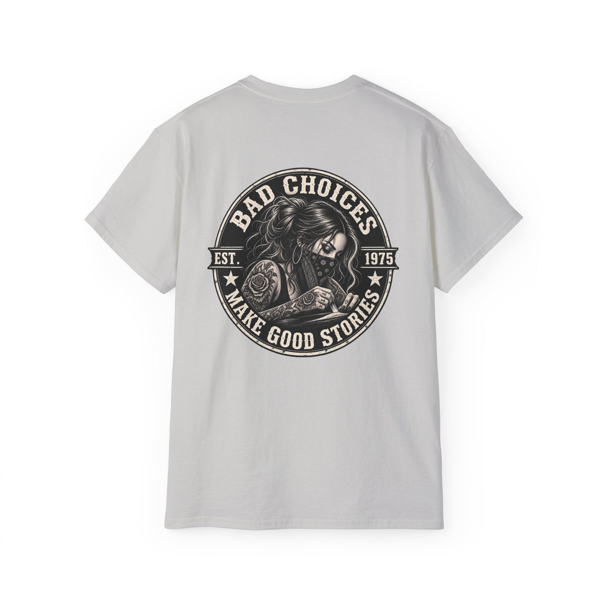 Bad Choices Make Good Stories Graphic Tee — Vintage Skull Biker T‑Shirt