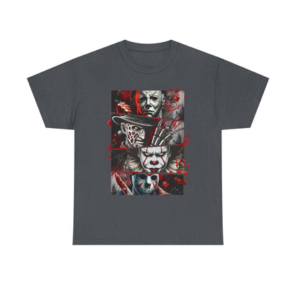 Unisex Heavy Cotton Tee with Horror Design, Halloween Shirt