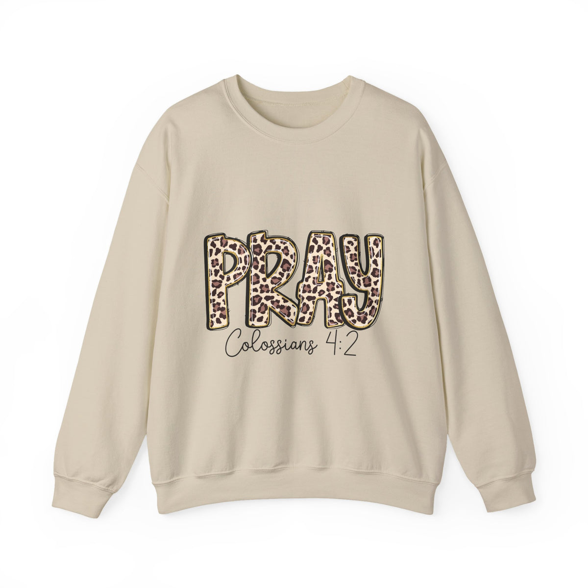 Prayer Sweatshirt - 'PRAY' Leopard Print Colossians 4:2 Christian Crewneck