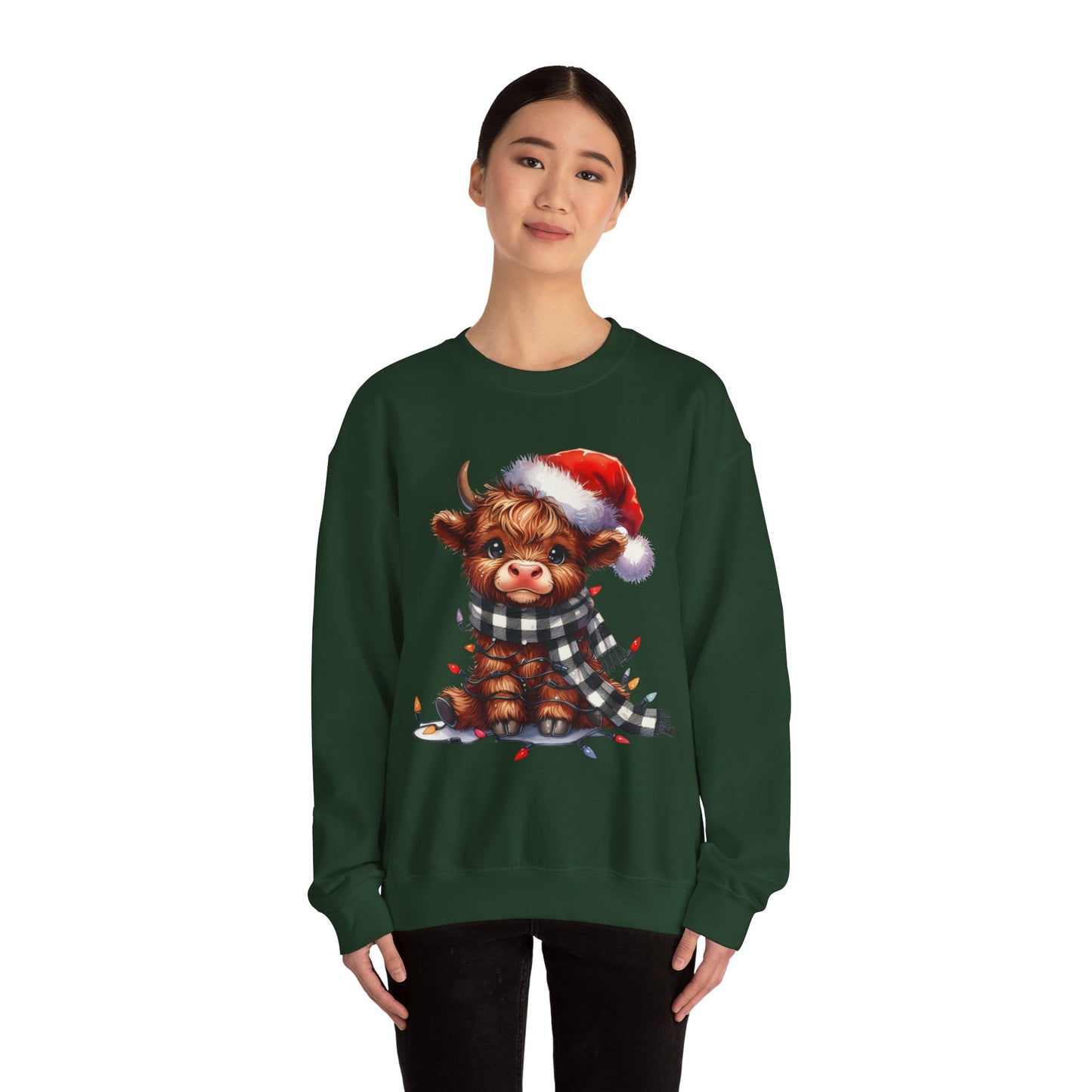 Festive Highland Cow Crewneck Sweatshirt