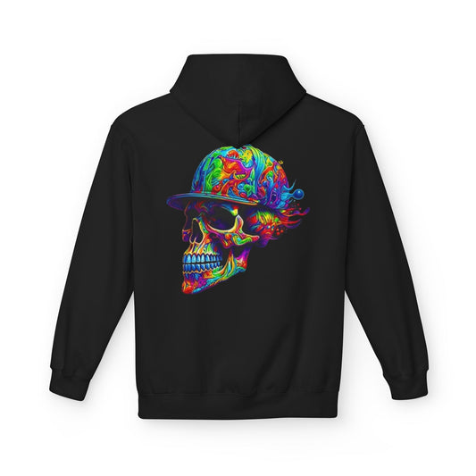 Psychedelic Skull Hoodie — Neon Skull Back Print Fleece Pullover