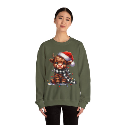 Festive Highland Cow Crewneck Sweatshirt