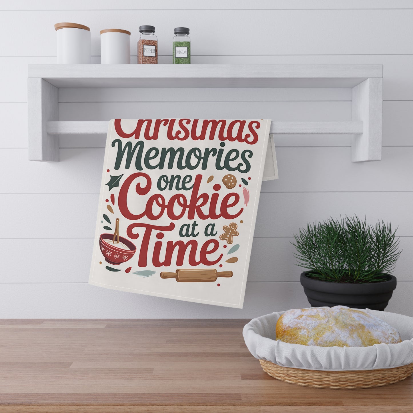 Baking Christmas Memories One Cookie at a Time Tea Towel