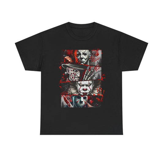 Unisex Heavy Cotton Tee with Horror Design, Halloween Shirt