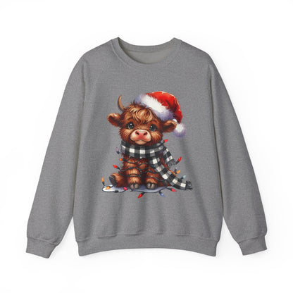 Festive Highland Cow Crewneck Sweatshirt