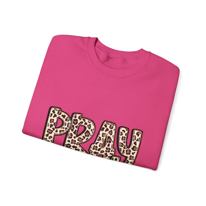 Prayer Sweatshirt - 'PRAY' Leopard Print Colossians 4:2 Christian Crewneck