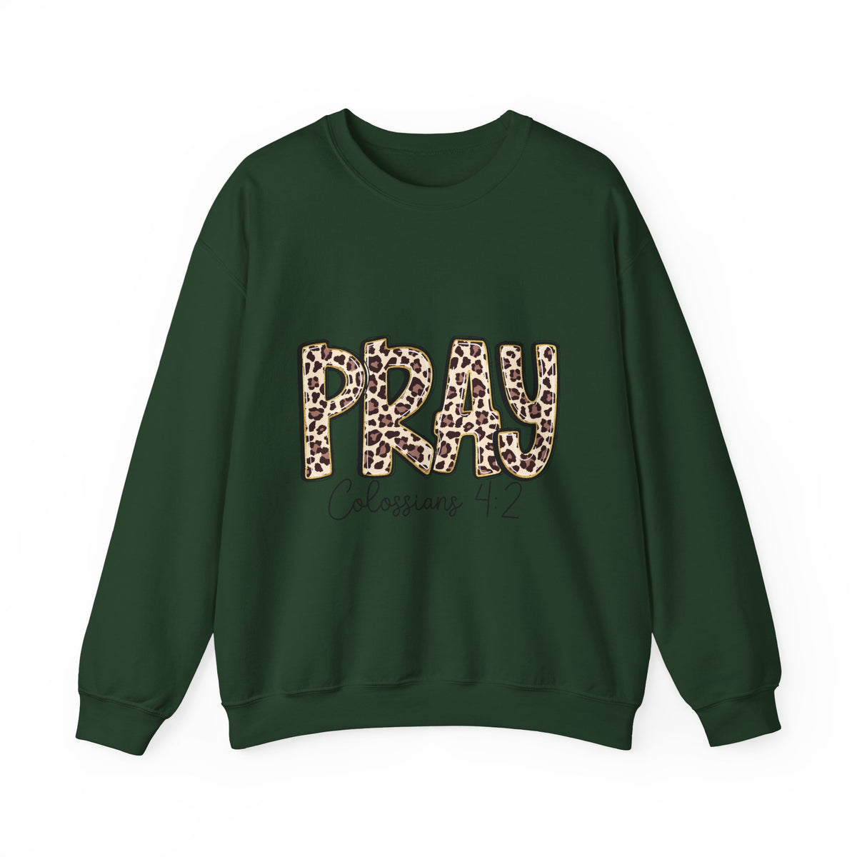 Prayer Sweatshirt - 'PRAY' Leopard Print Colossians 4:2 Christian Crewneck