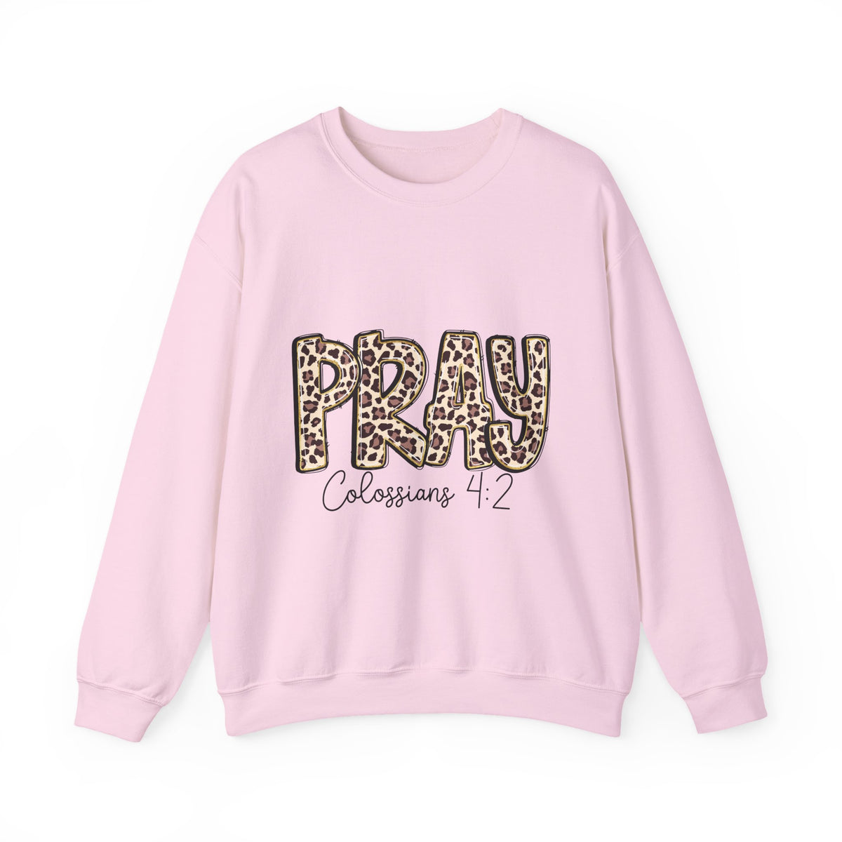 Prayer Sweatshirt - 'PRAY' Leopard Print Colossians 4:2 Christian Crewneck