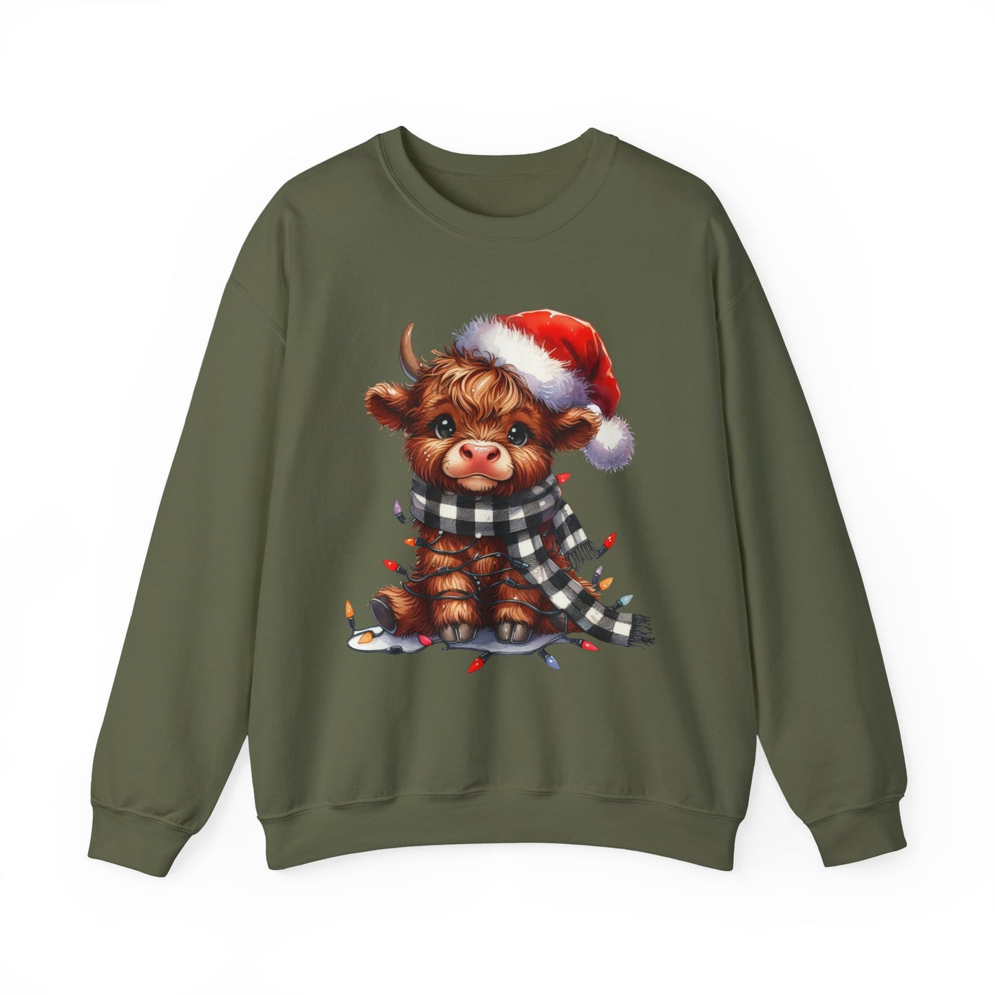 Festive Highland Cow Crewneck Sweatshirt