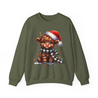 Festive Highland Cow Crewneck Sweatshirt
