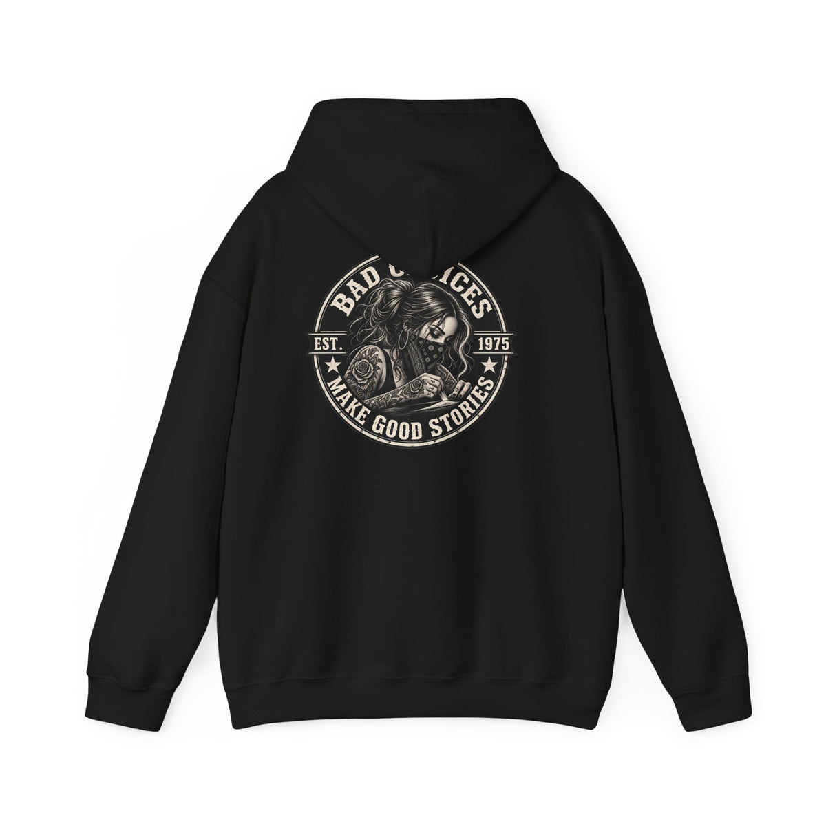 Bad Habits Make Good Stories Hoodie — Biker Skull Graphic Pullover
