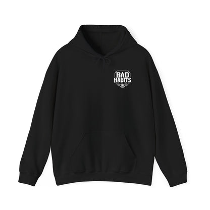 Bad Habits Make Good Stories Hoodie — Biker Skull Graphic Pullover