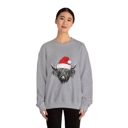 Festive Highland Cow Crewneck Sweatshirt