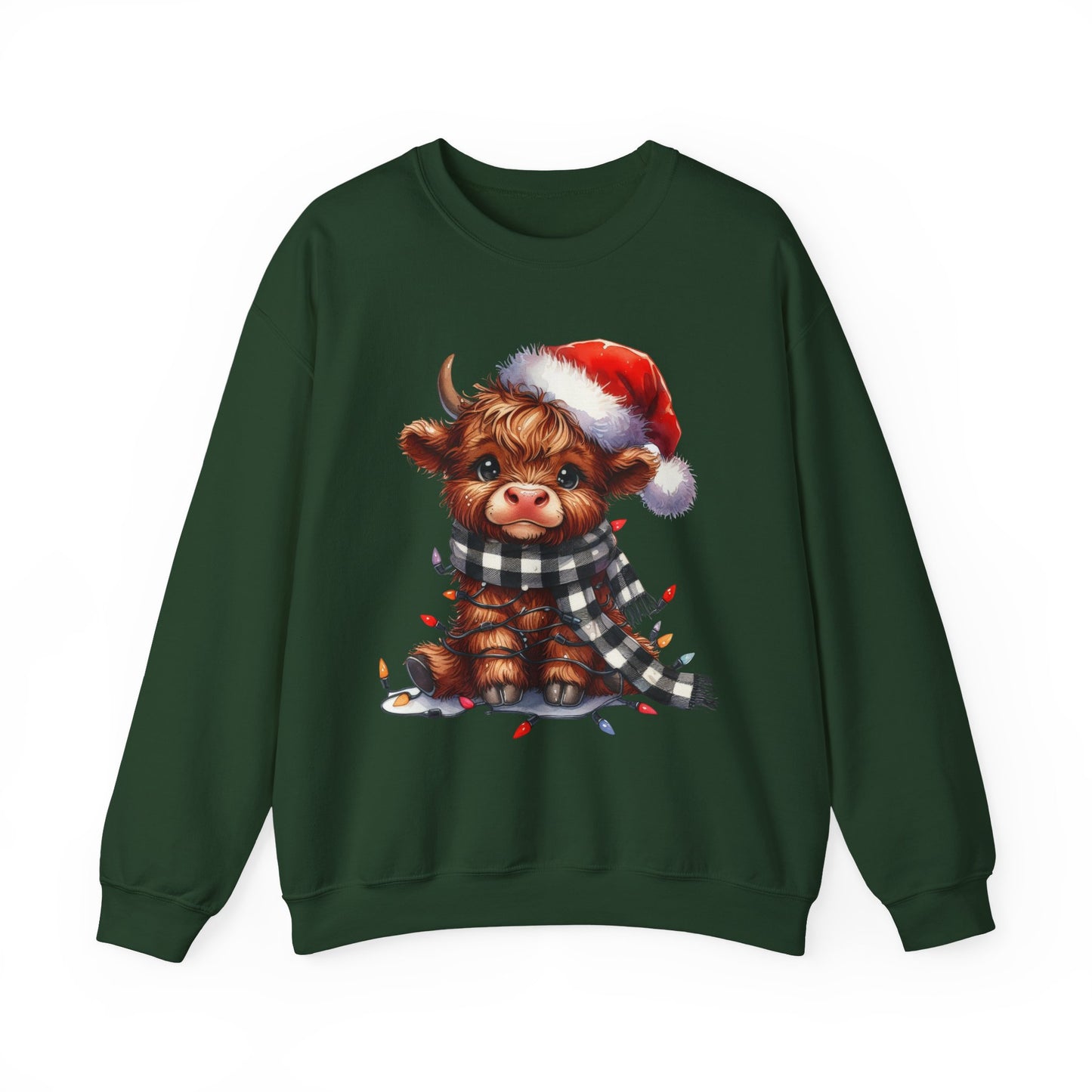 Festive Highland Cow Crewneck Sweatshirt