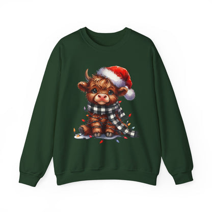 Festive Highland Cow Crewneck Sweatshirt
