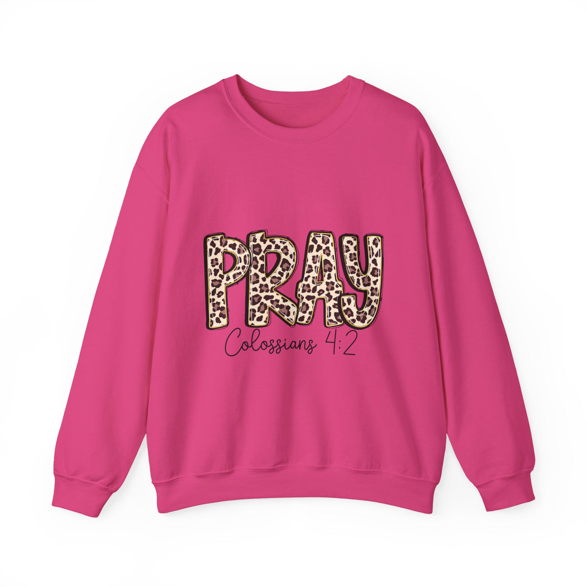 Prayer Sweatshirt - 'PRAY' Leopard Print Colossians 4:2 Christian Crewneck