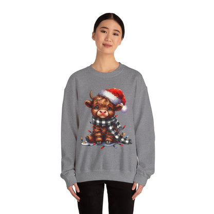 Festive Highland Cow Crewneck Sweatshirt