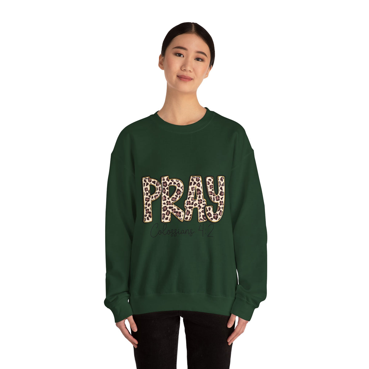 Prayer Sweatshirt - 'PRAY' Leopard Print Colossians 4:2 Christian Crewneck