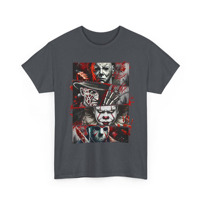 Unisex Heavy Cotton Tee with Horror Design, Halloween Shirt