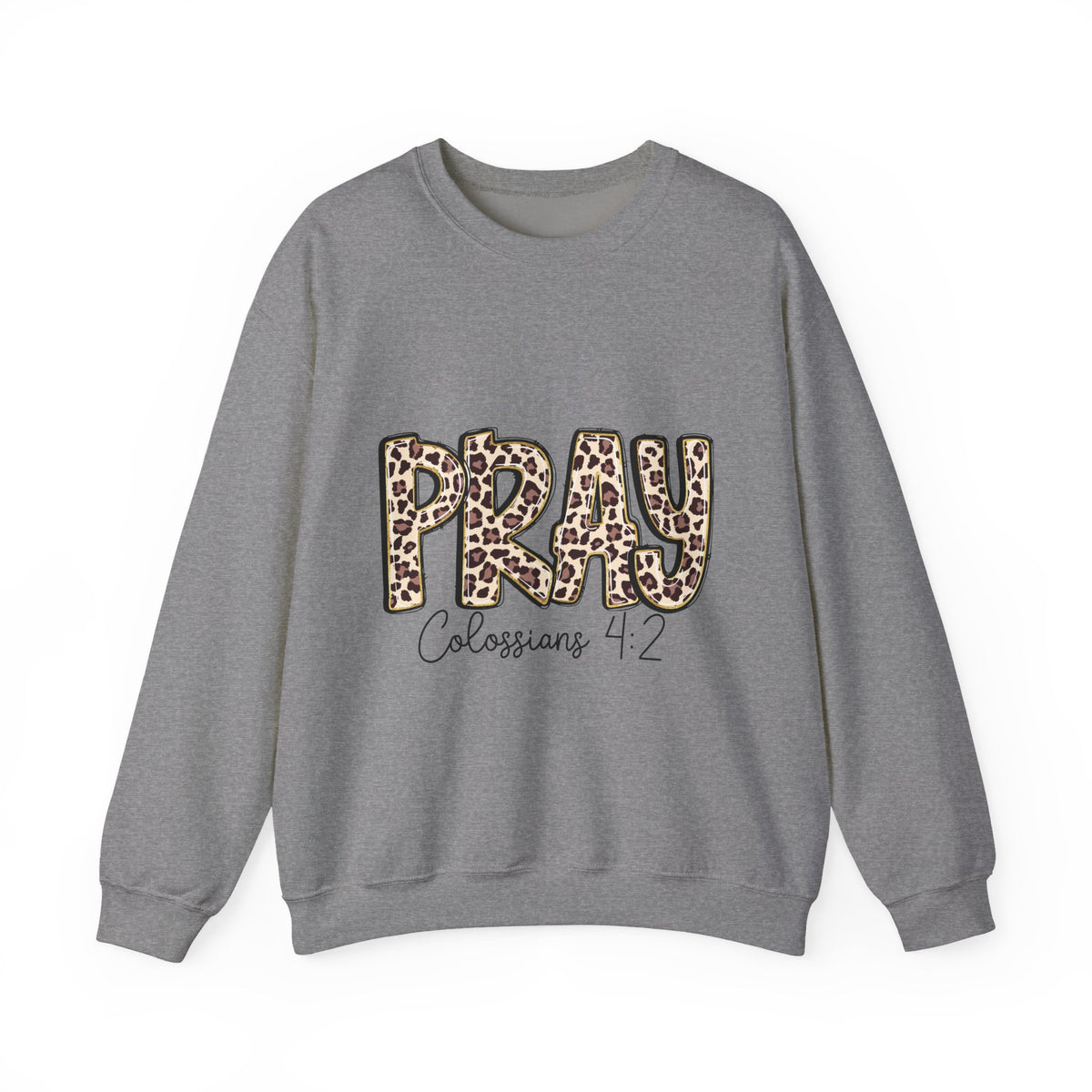 Prayer Sweatshirt - 'PRAY' Leopard Print Colossians 4:2 Christian Crewneck