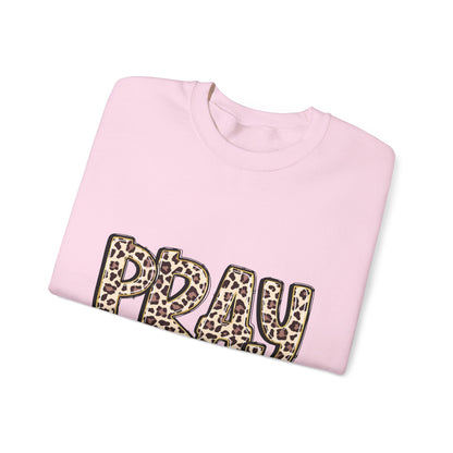 Prayer Sweatshirt - 'PRAY' Leopard Print Colossians 4:2 Christian Crewneck