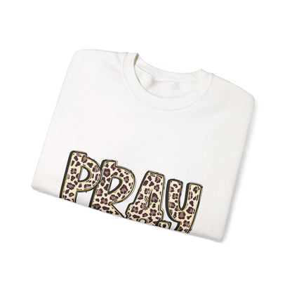 Prayer Sweatshirt - 'PRAY' Leopard Print Colossians 4:2 Christian Crewneck