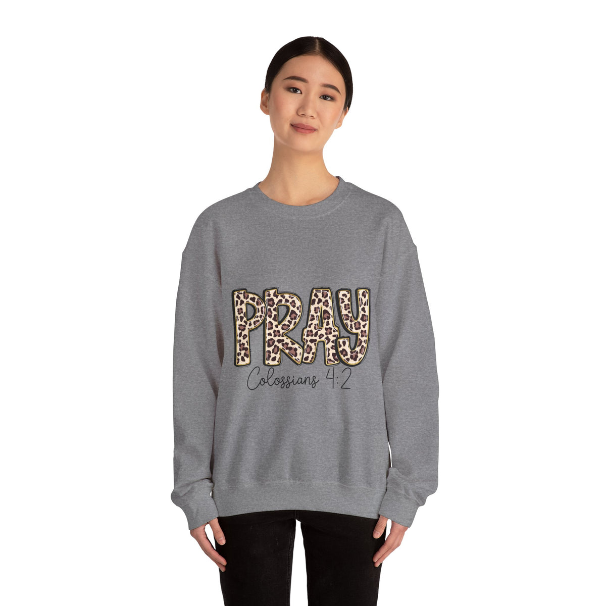 Prayer Sweatshirt - 'PRAY' Leopard Print Colossians 4:2 Christian Crewneck