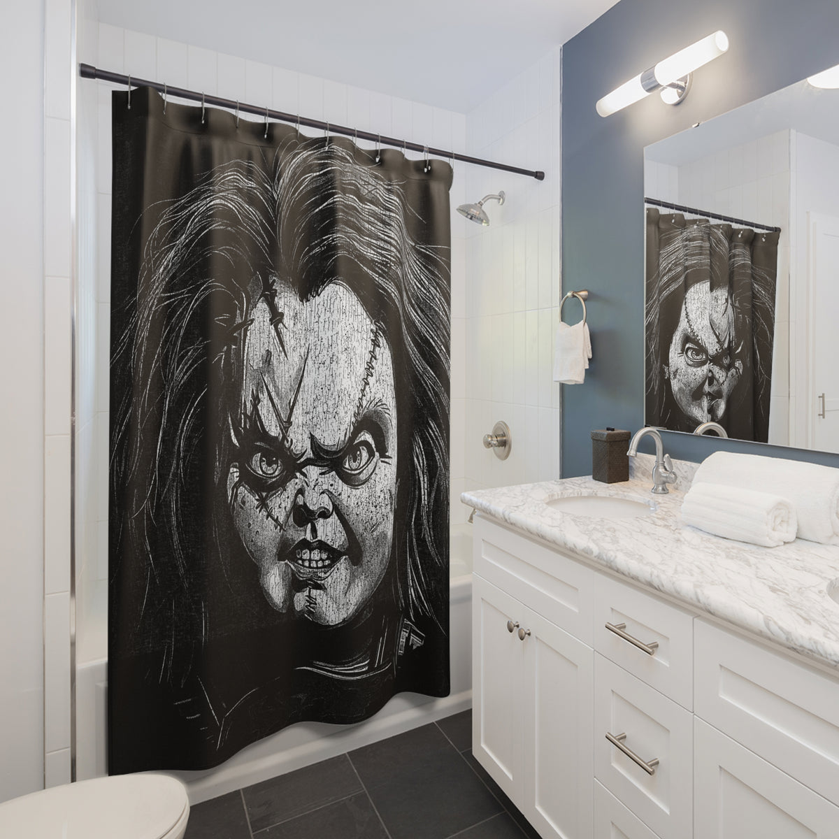 Horror Movie Shower Curtain - CHUCKY Design