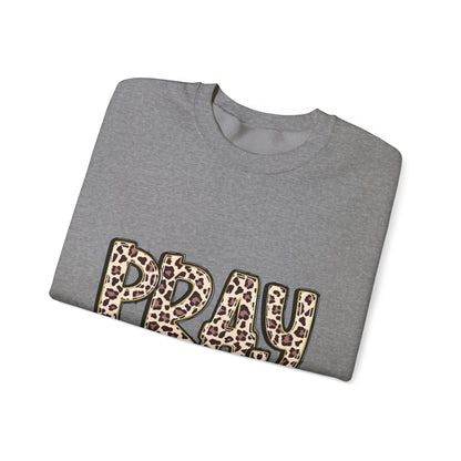 Prayer Sweatshirt - 'PRAY' Leopard Print Colossians 4:2 Christian Crewneck