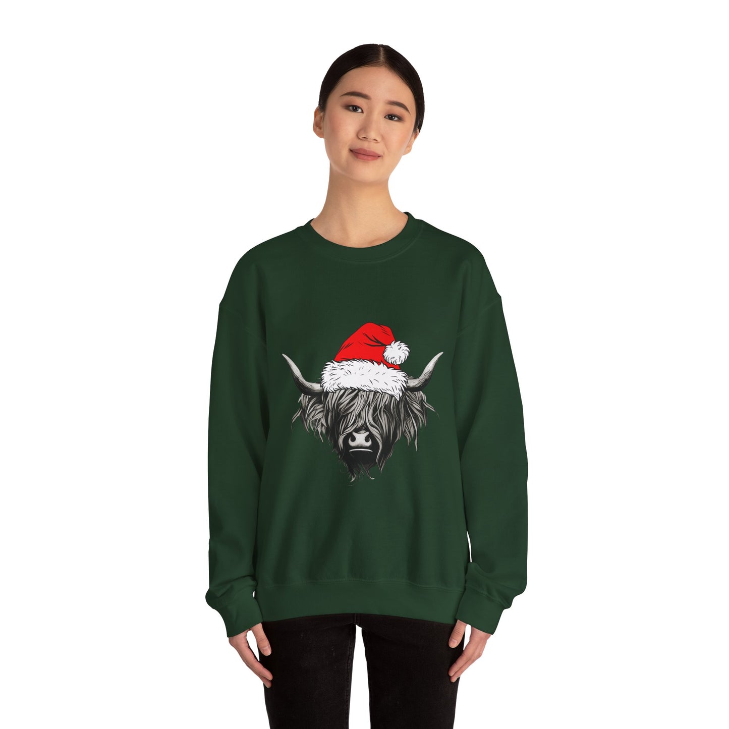 Festive Highland Cow Crewneck Sweatshirt
