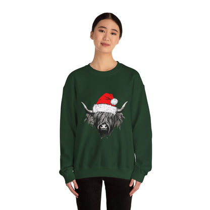 Festive Highland Cow Crewneck Sweatshirt