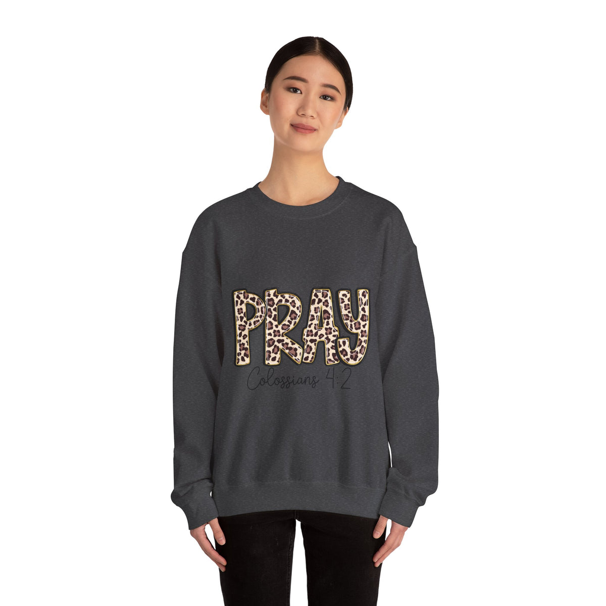 Prayer Sweatshirt - 'PRAY' Leopard Print Colossians 4:2 Christian Crewneck