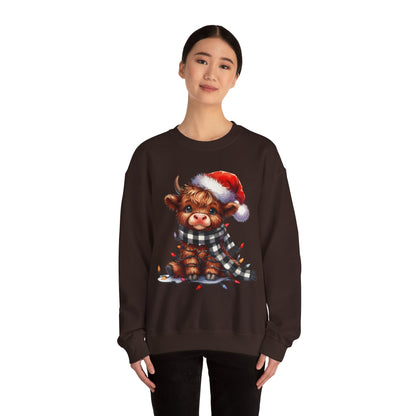 Festive Highland Cow Crewneck Sweatshirt