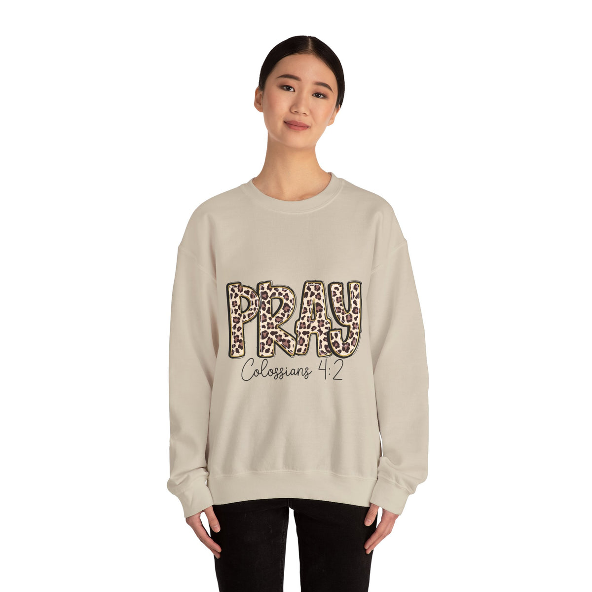 Prayer Sweatshirt - 'PRAY' Leopard Print Colossians 4:2 Christian Crewneck